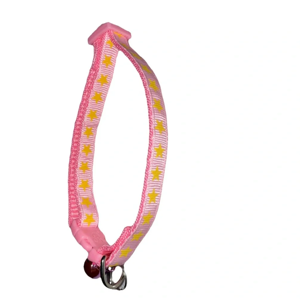 Pet Collar w/Bell Light Pink Yellow Star Design SM-MD Pets Adjustable NEW